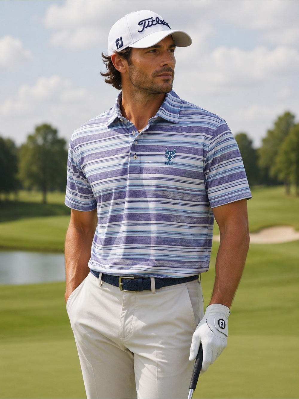 Jonnie O Mens Large Striped Performance Golf Polo